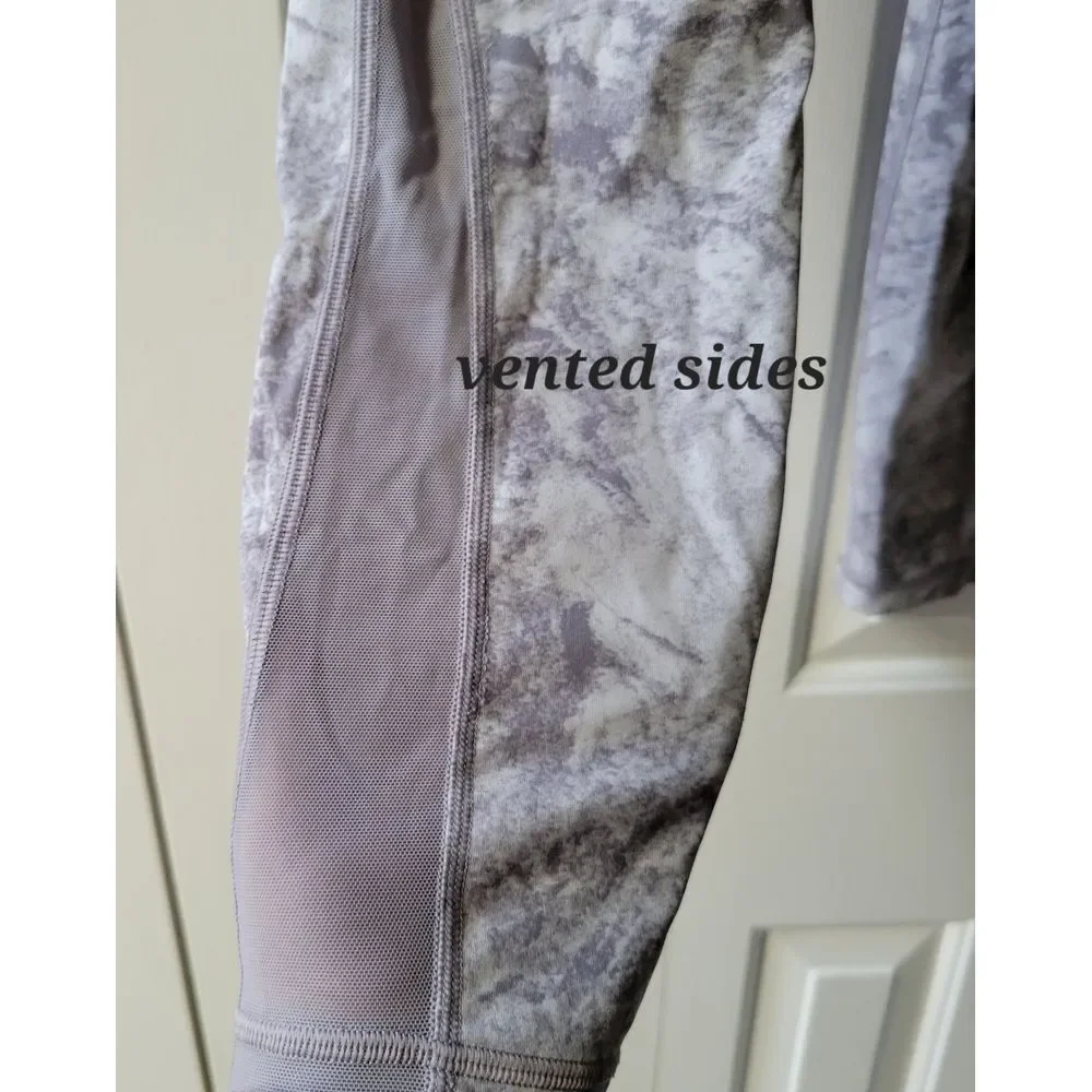 Lululemon Wunder Under Marbled High Rise Leggings Cropped Vented Ankle Women's 8